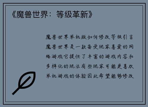 《魔兽世界：等级革新》